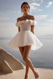White Mini Ruffled A Line Graduation Dress
