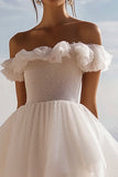 White Mini Ruffled A Line Graduation Dress