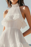 Sleeveless Ruffled Halter Mini A Line Little White Dress