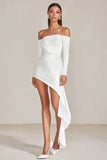 Sparkly Asymmetrical Sequins Little White Dress with Ruffles