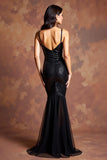 Sparkly Black Sheath Sequined V-Neck Maxi Formal Dress with Slit