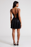 Black Sequined A Line Mini Little Black Dress