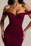 Burgundy Mermaid Off the Shoulder Maxi Elegant Formal Dress