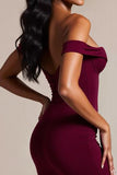 Burgundy Mermaid Off the Shoulder Maxi Elegant Formal Dress
