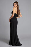 Black Strapless Chiffon Sheath Ruffled Long Formal Dress with Slit