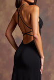 Black Spaghetti Straps Sheath Long Formal Dress with Slit