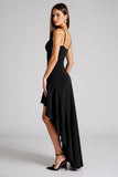 Black A Line Spaghetti Straps High Low Ruffled Formal Dress