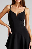 Black A Line Spaghetti Straps High Low Ruffled Formal Dress
