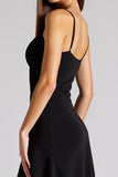 Black A Line Spaghetti Straps High Low Ruffled Formal Dress