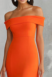 Orange Sheath Pleated Off the Shoulder Maxi Formal Dress