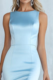 Sky Blue Mermaid Satin Sleeveless Asymmetrical Formal Dress