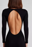 Black Sheath Boat Neck Long Formal Dress with Open Back
