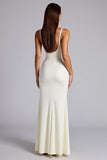 Ivory Sheath V Neck Backless Long Formal Dress with Slit