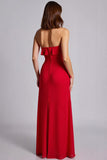 Red Strapless A Line Chiffon Long Formal Dress with Ruffles