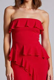 Red Strapless A Line Chiffon Long Formal Dress with Ruffles