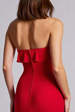 Red Strapless A Line Chiffon Long Formal Dress with Ruffles