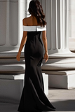 Elegant Mermaid Satin Off the Shoulder Long Black Tie Dress