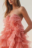 Pink Orange Ruffled Tulle Sweetheart Short Graduation Dress