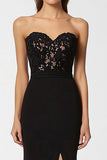 Sweetheart Mermaid Appliqued Long Black Tie Dress with Slit