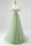 Red Tulle Pleated A Line Maxi Formal Dress with Ruffles