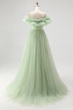 Red Tulle Pleated A Line Maxi Formal Dress with Ruffles