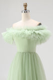 Dusty Sage Tulle Ball Gown Maxi Formal Dress with Ruffles