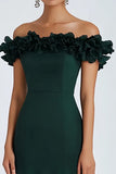 Dark Green Mermaid Pleated Off the Shoulder Long Formal Dress with Ruffles