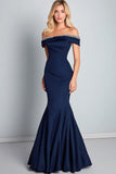 Navy Off the Shoulder Mermaid Elegant Maxi Formal Dress