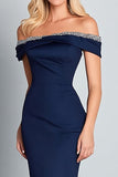 Navy Off the Shoulder Mermaid Elegant Maxi Formal Dress