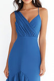 Stylish Blue Chiffon Sheath High Low Ruffled Formal Dress