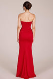 Red Strapless Keyhole Sheath Maxi Formal Dress with Slit