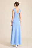 Sky Blue Sheath V Neck Long Formal Dress with 3D Flowers