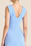 Sky Blue Sheath V Neck Long Formal Dress with 3D Flowers
