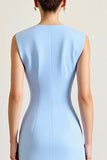 Sky Blue Sheath Ruched Sleeveless Long Formal Dress with Slit