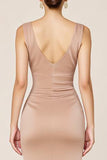 Satin Neutral Sheath Boat Neck Maxi Formal Dress with Slit