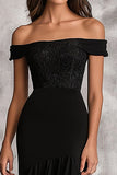 Black Mermaid Chiffon Appliqued Long Formal Dress with Ruffles
