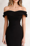 Black Ruffled Mermaid Off the Shoulder Long Formal Dress