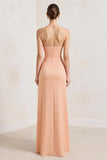 Peach A Line Chiffon V-Neck Sleeveless Long Formal Dress