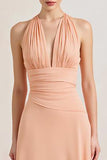 Peach A Line Chiffon V-Neck Sleeveless Long Formal Dress