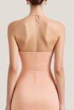 Peach A Line Chiffon V-Neck Sleeveless Long Formal Dress