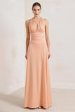 Peach A Line Chiffon V-Neck Sleeveless Long Formal Dress