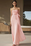 Sheath Chiffon Pink Ruched Strapless Long Formal Dress
