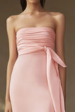 Sheath Chiffon Pink Ruched Strapless Long Formal Dress