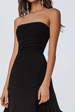 Chiffon A Line Strapless Ruffled Black Tie Dress