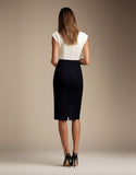 Black White Bodycon Boat Neck Knee-Length Cocktail Dress