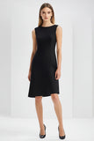 Simple Black Bodycon Boat Neck Knee-Length Semi Formal Dress