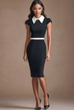 Black White Patchwork Bodycon Knee-Length Cocktail Dress