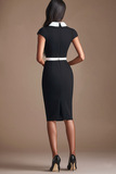Black White Patchwork Bodycon Knee-Length Cocktail Dress