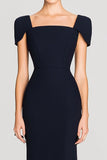 Black Sheath Square Neck Midi Semi Formal Dress