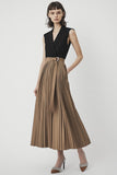 Light Brown Patchwork Pleated A Line Ankle-Length Cocktail Dress